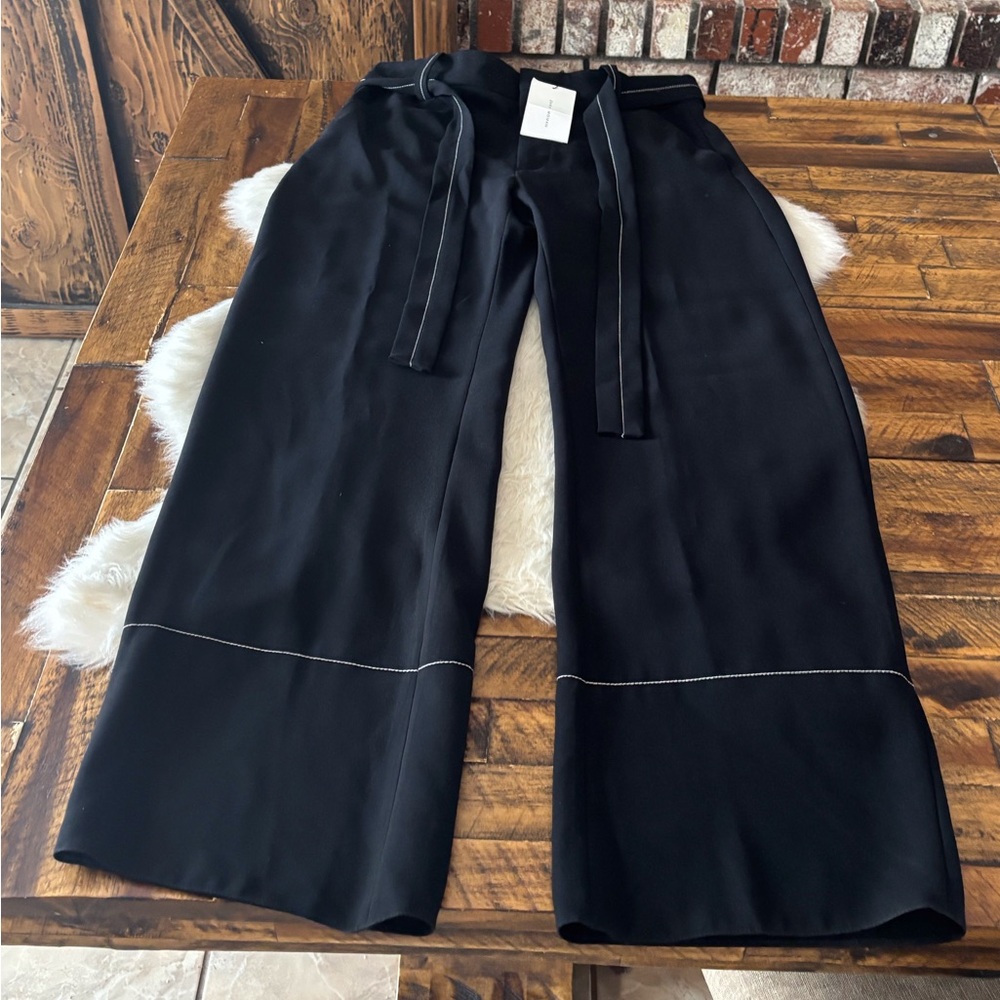 Zara Black Wide-Leg Pants with Stitch Detail